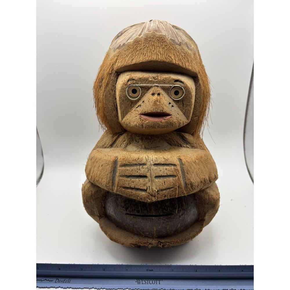 Vintage Mid Century Grandpa‎ With Glasses 10" Coconut Figures Hawaii Souvenirs